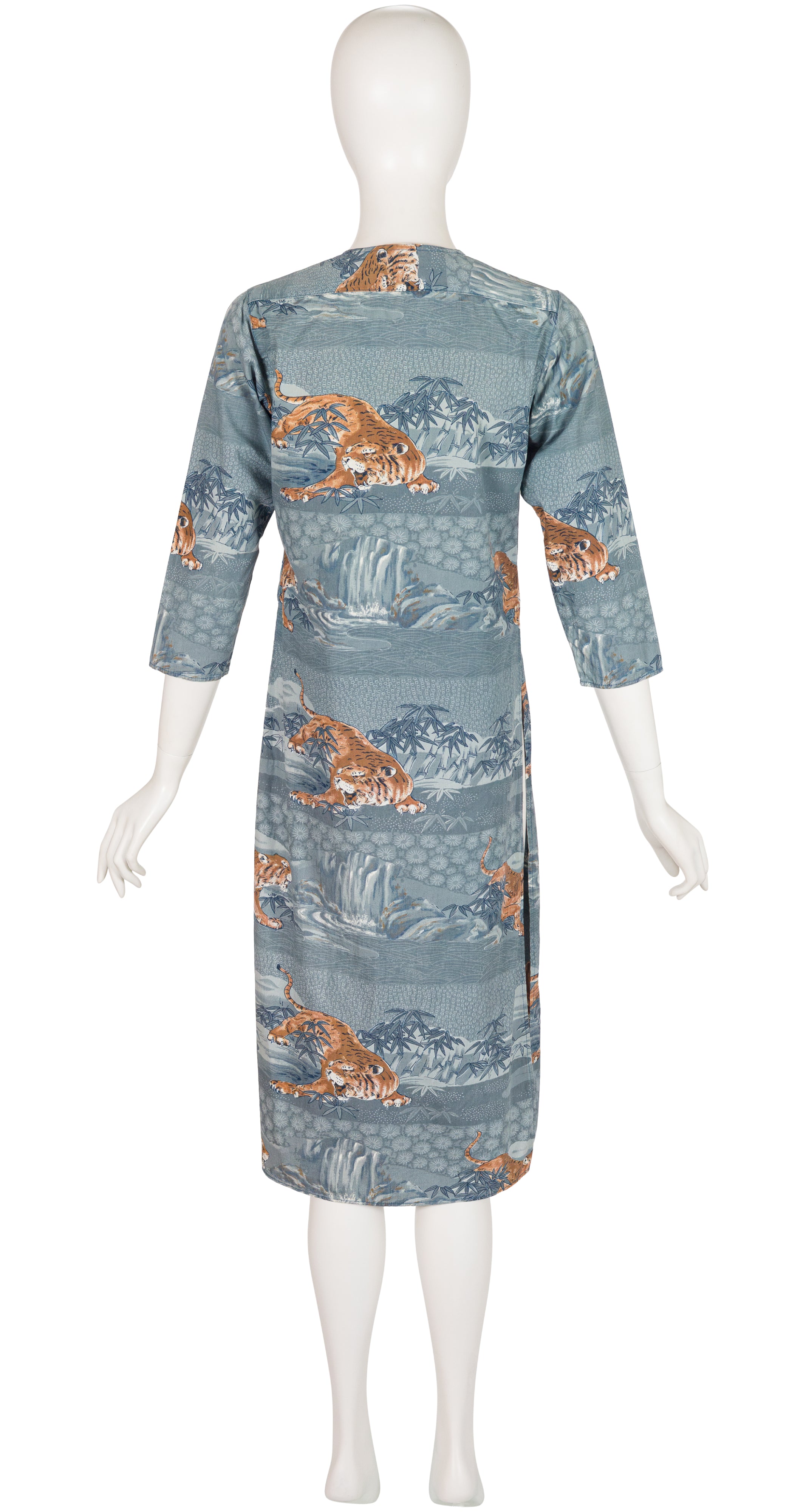 1976 S/S Tiger Print Slate Blue Cotton Tunic Dress