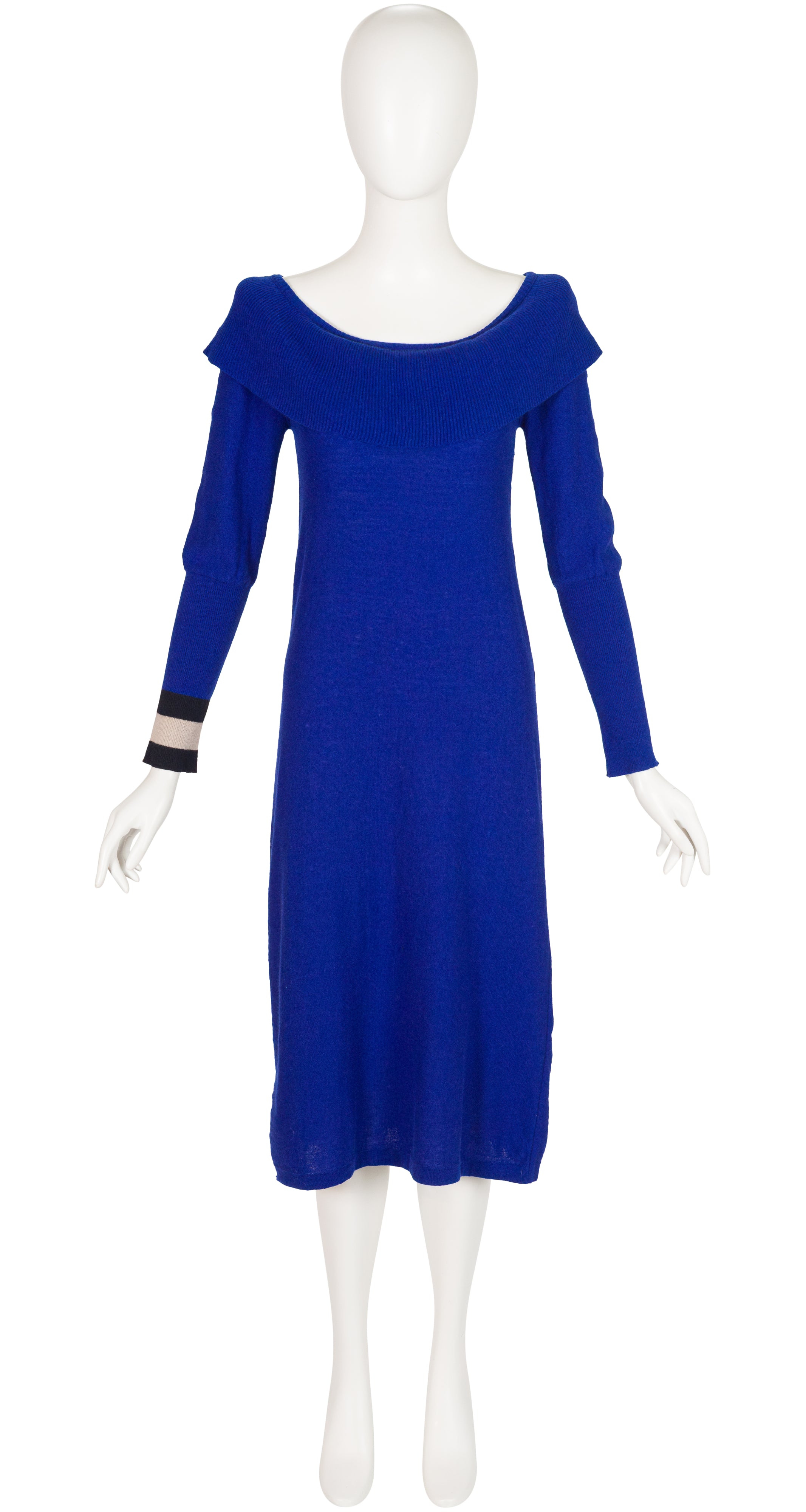 1982 S/S Indigo Wool Knit Ruffle Collar Dress