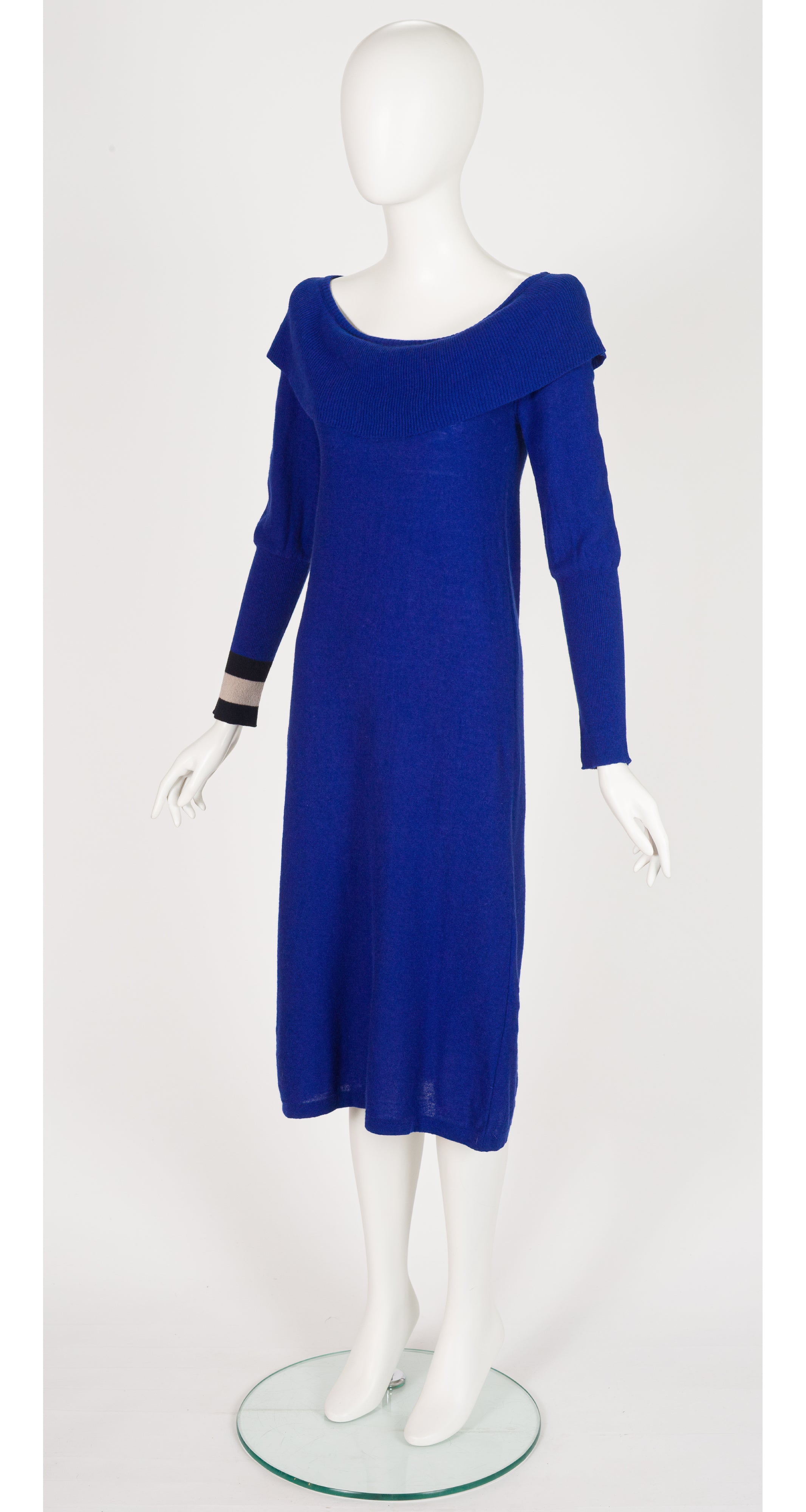 1982 S/S Indigo Wool Knit Ruffle Collar Dress