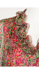 1980s Floral Print Lurex Silk Chiffon Pleated Evening Dress