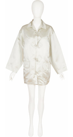 1991 Runway Pearl Silk Satin Lucite Toggle Coat