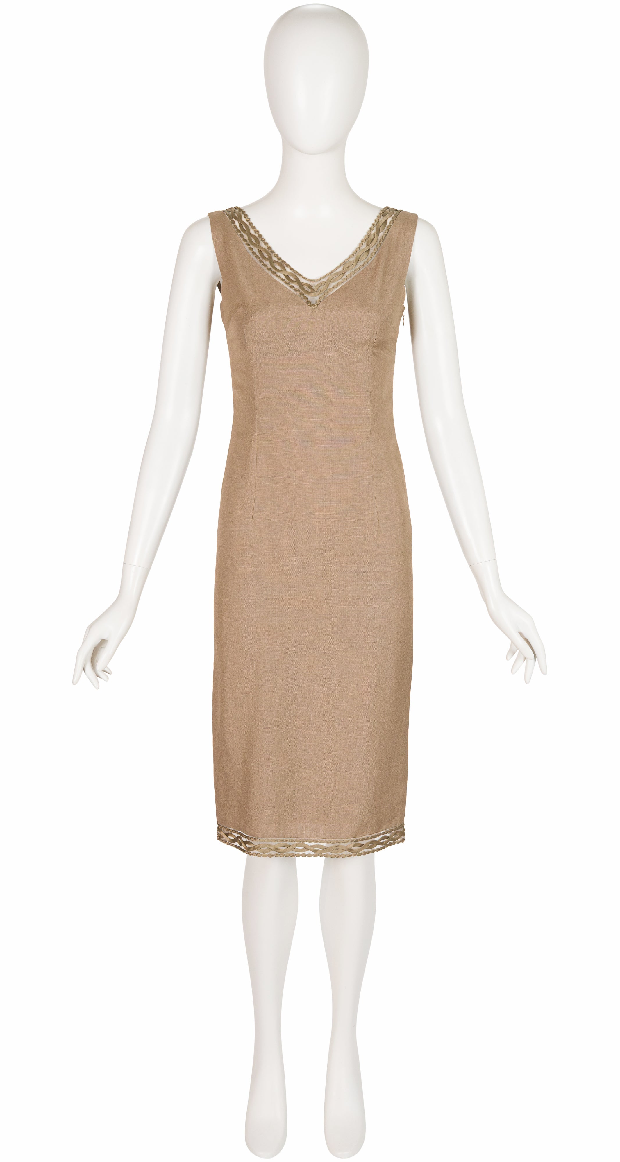 2000 S/S Beige Soutache Trim Sheath Dress