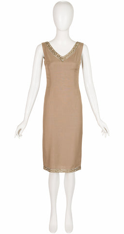 2000 S/S Beige Soutache Trim Sheath Dress