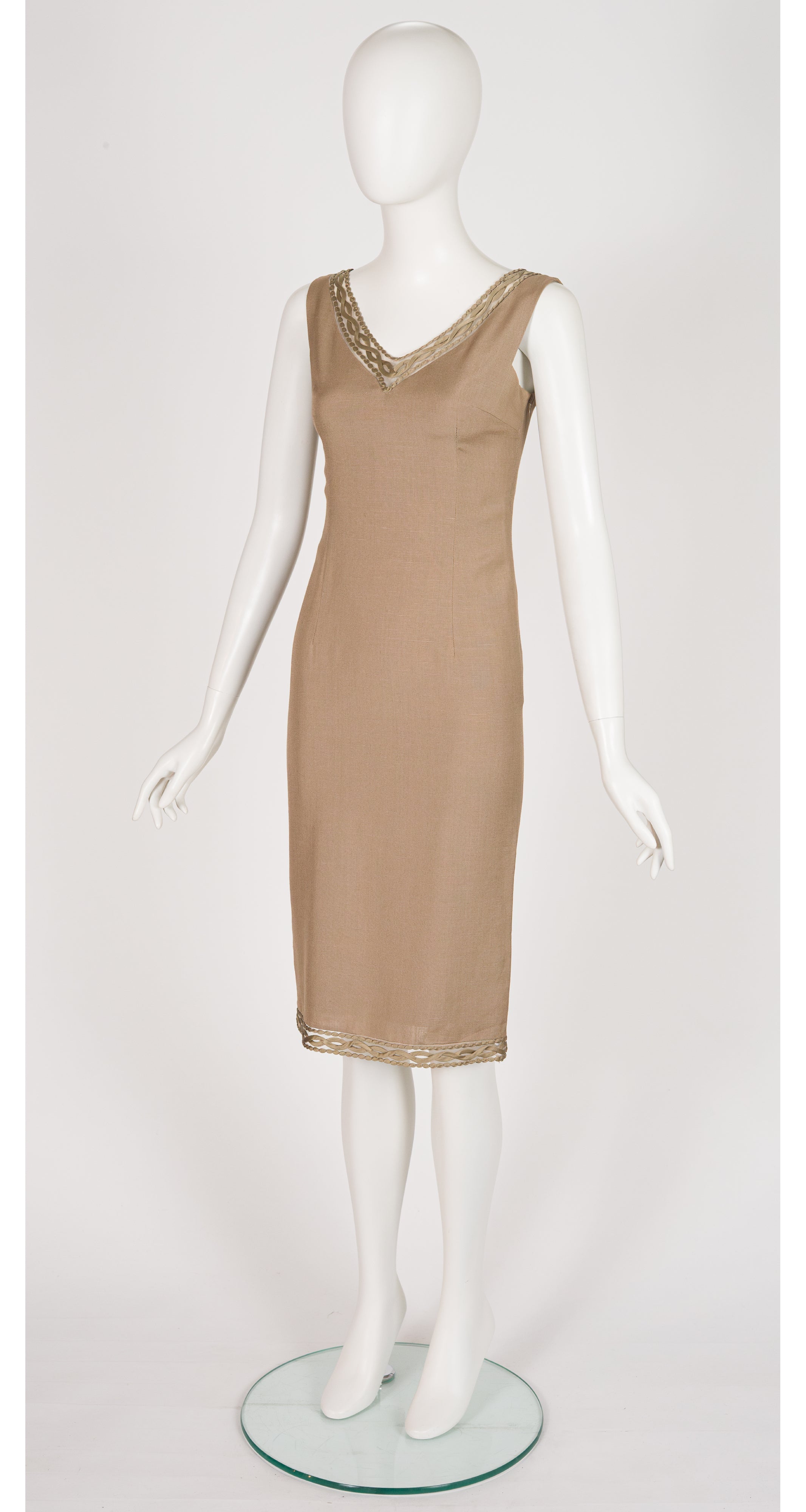 2000 S/S Beige Soutache Trim Sheath Dress
