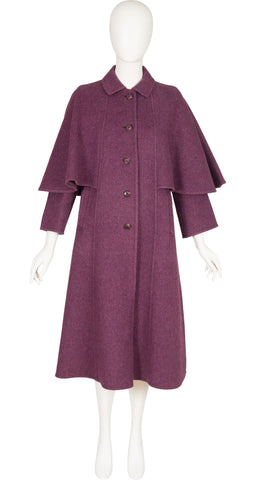 1970s Plum Wool Collared Cape Coat