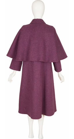 1970s Plum Wool Collared Cape Coat