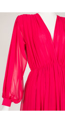 1980s Hot Pink Chiffon Balloon Sleeve Evening Dress