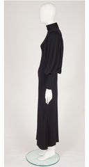 1970s Black Jersey Leg of Mutton Sleeve Gown