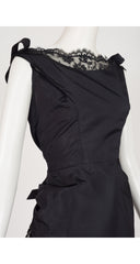 1950s Black Silk Taffeta & Lace Bustle Cocktail Dress