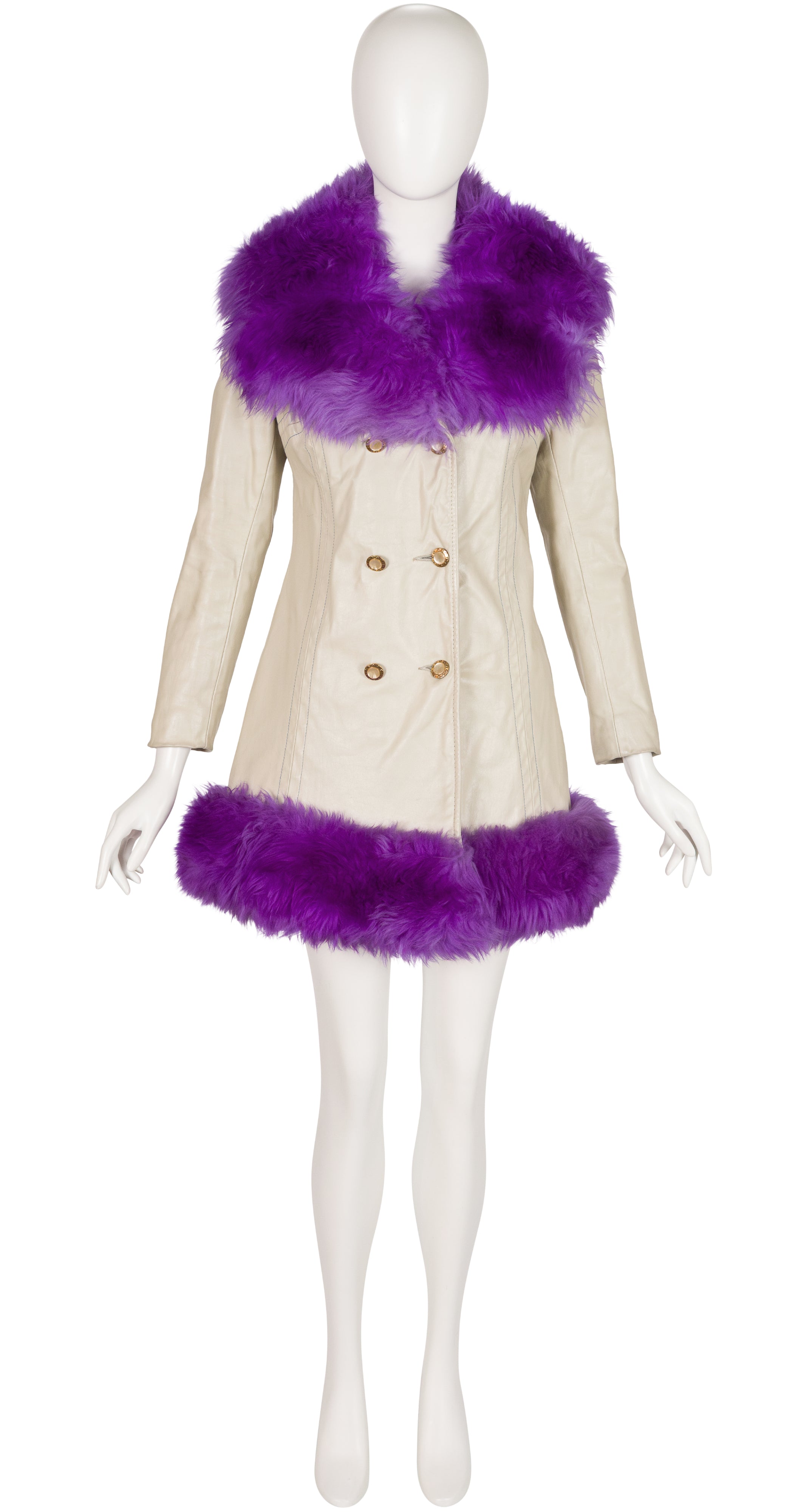 1960s Purple Sheepskin Leather Double-Breasted Coat
