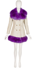 1960s Purple Sheepskin Leather Double-Breasted Coat