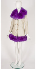 1960s Purple Sheepskin Leather Double-Breasted Coat