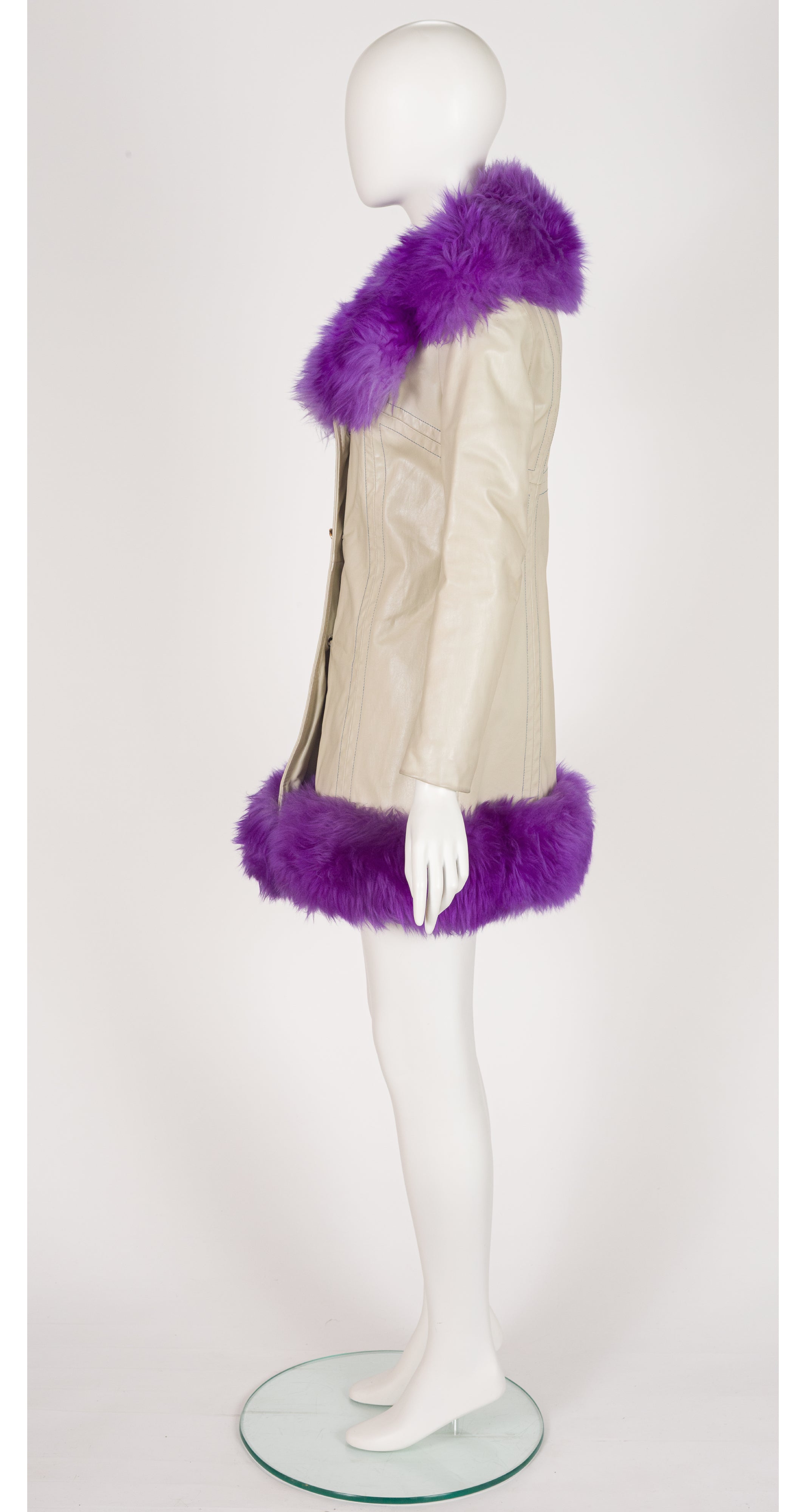 1960s Purple Sheepskin Leather Double-Breasted Coat