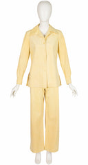 1973 S/S Pale Yellow Ultrasuede Collared Pant Suit