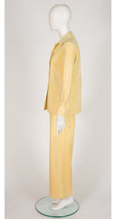 1973 S/S Pale Yellow Ultrasuede Collared Pant Suit