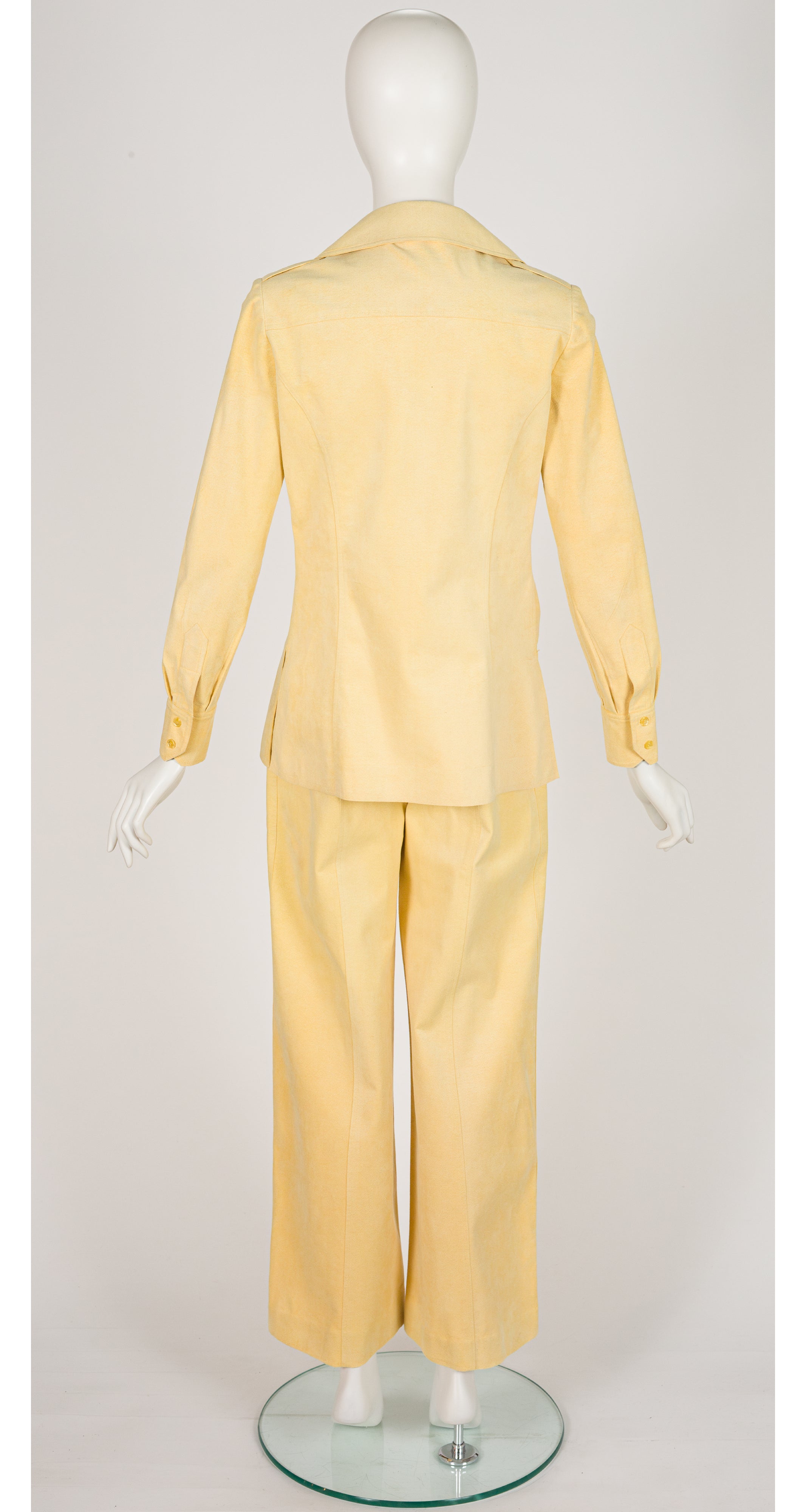 1973 S/S Pale Yellow Ultrasuede Collared Pant Suit
