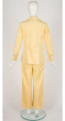 1973 S/S Pale Yellow Ultrasuede Collared Pant Suit