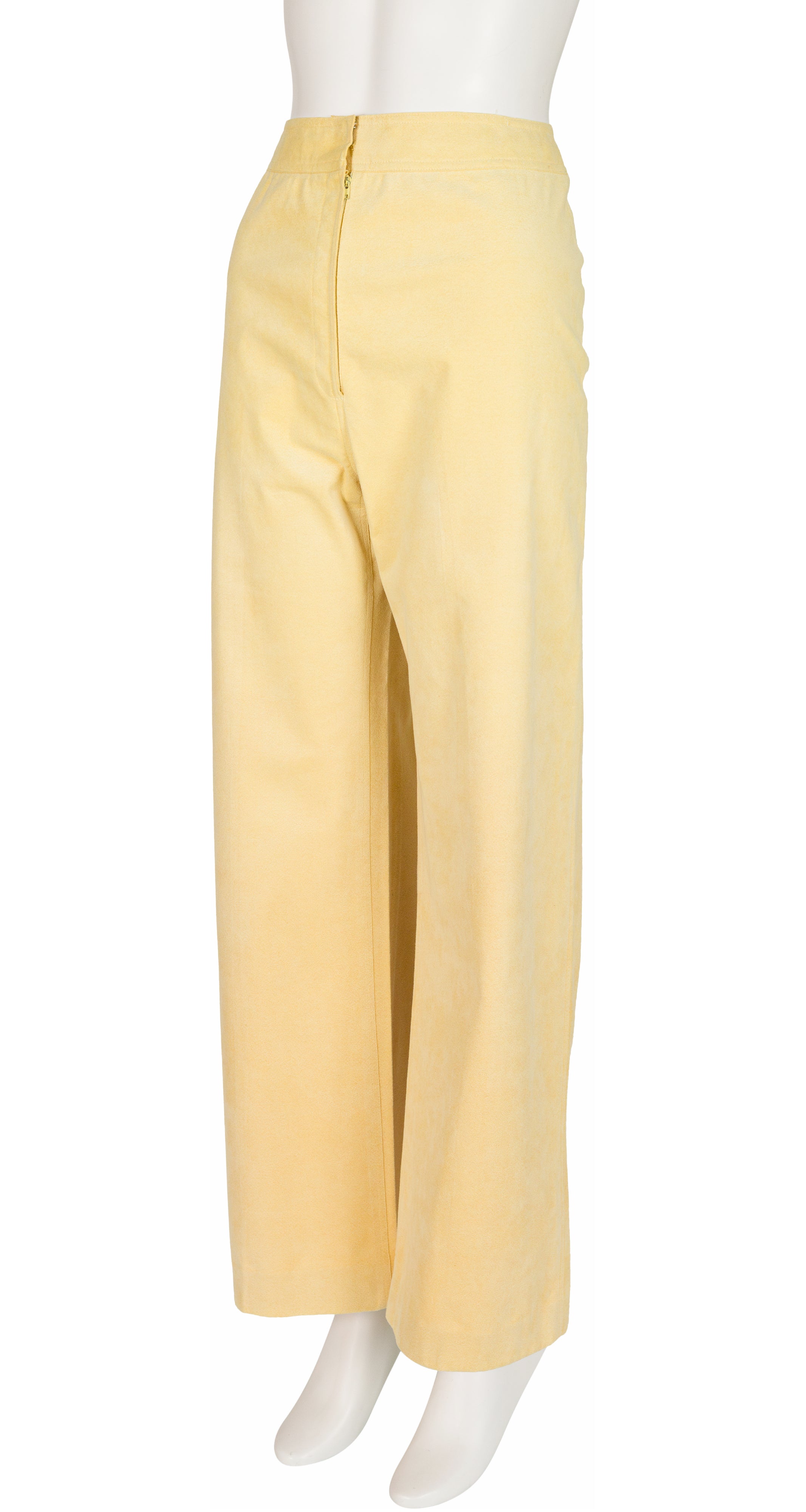 1973 S/S Pale Yellow Ultrasuede Collared Pant Suit