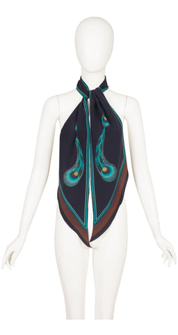 1974-75 F/W Peacock Feather Print Black Silk Long Scarf