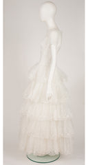 1950s White Lace Tiered Cupcake Wedding Dress
