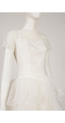 1950s White Lace Tiered Cupcake Wedding Dress