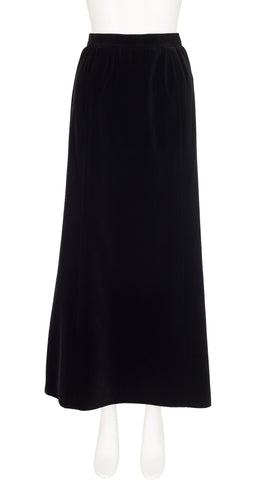 1970s Black Cotton Velvet Maxi Skirt