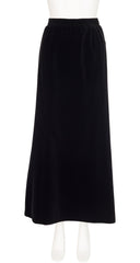 1970s Black Cotton Velvet Maxi Skirt