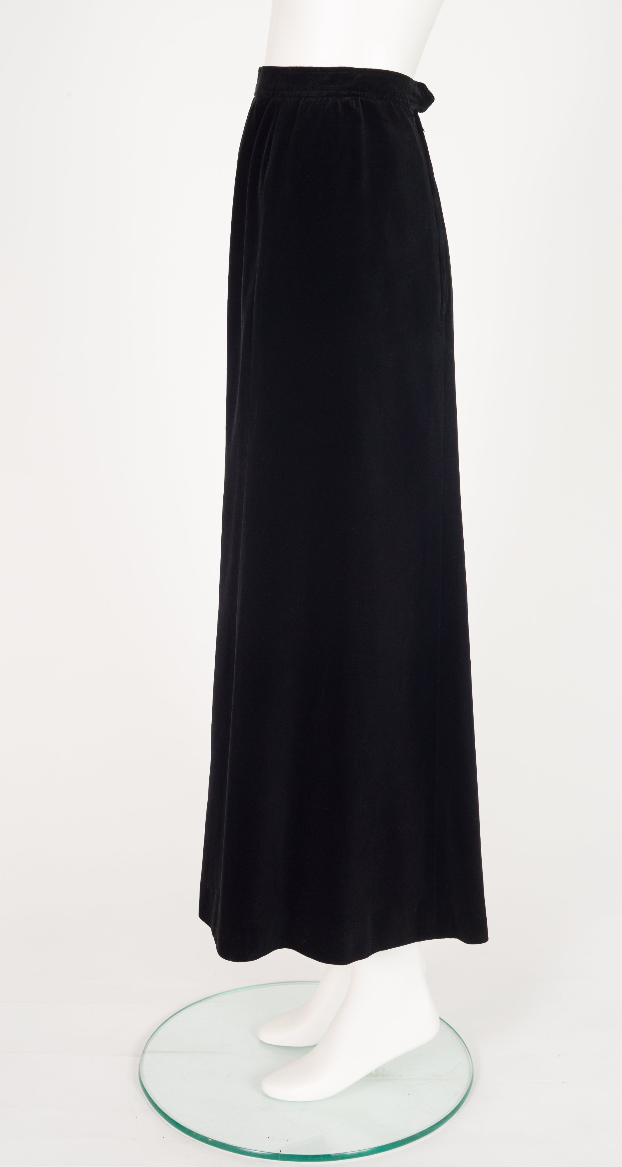 1970s Black Cotton Velvet Maxi Skirt