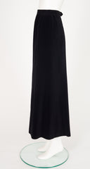 1970s Black Cotton Velvet Maxi Skirt