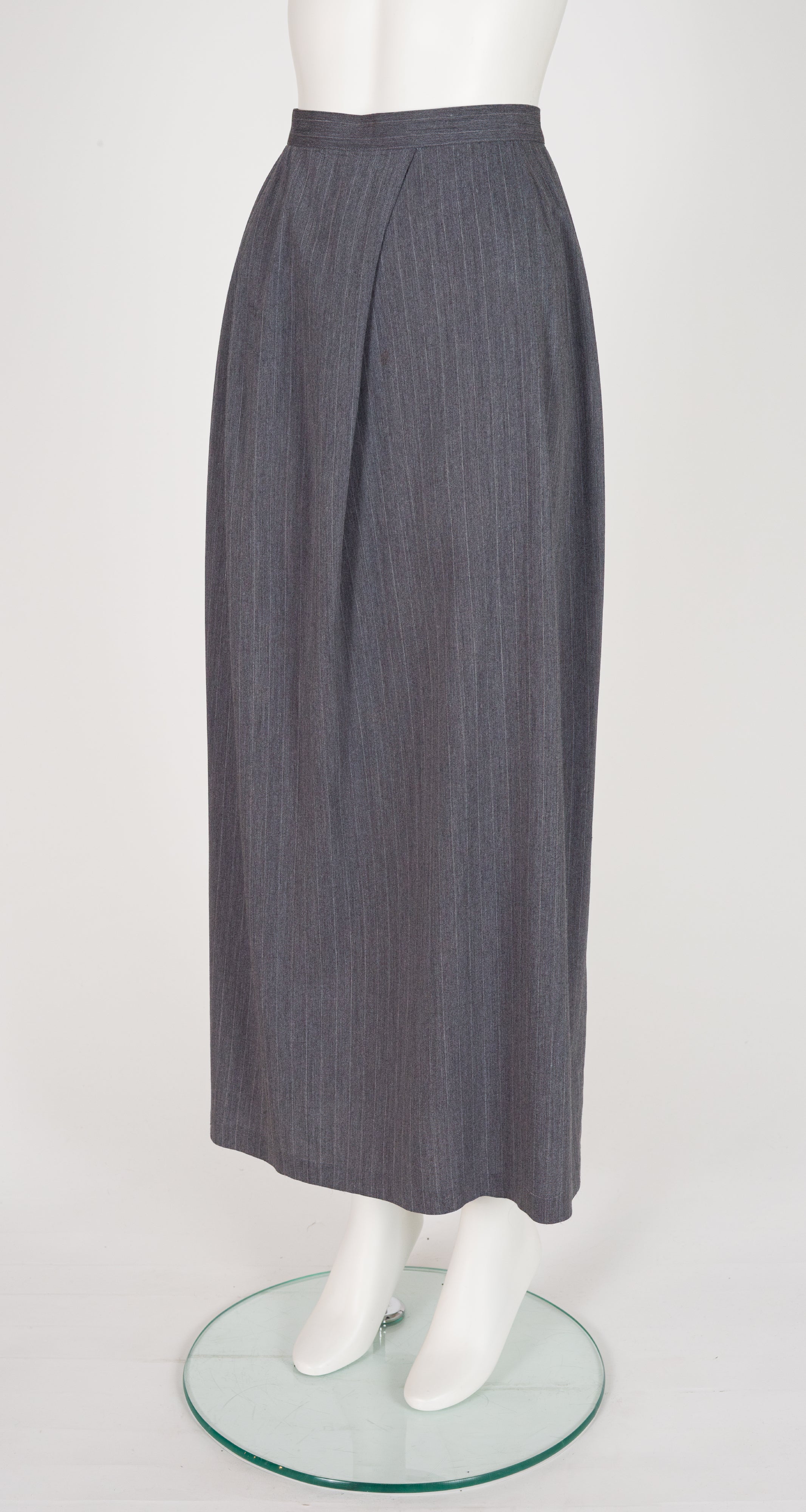 1990s Pinstripe Gray Draped Maxi Skirt