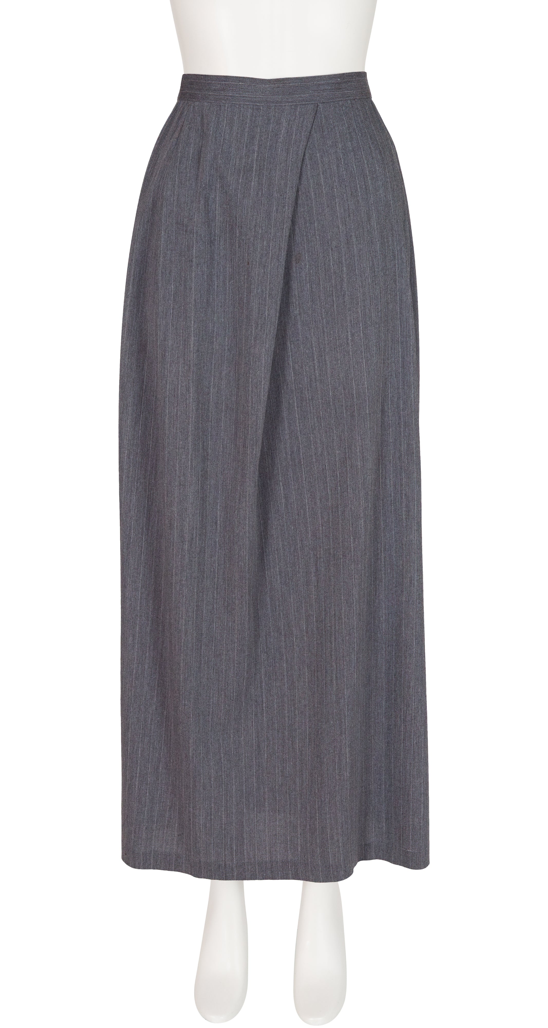 1990s Pinstripe Gray Draped Maxi Skirt