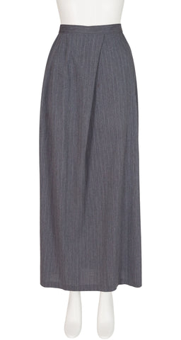 1990s Pinstripe Gray Draped Maxi Skirt