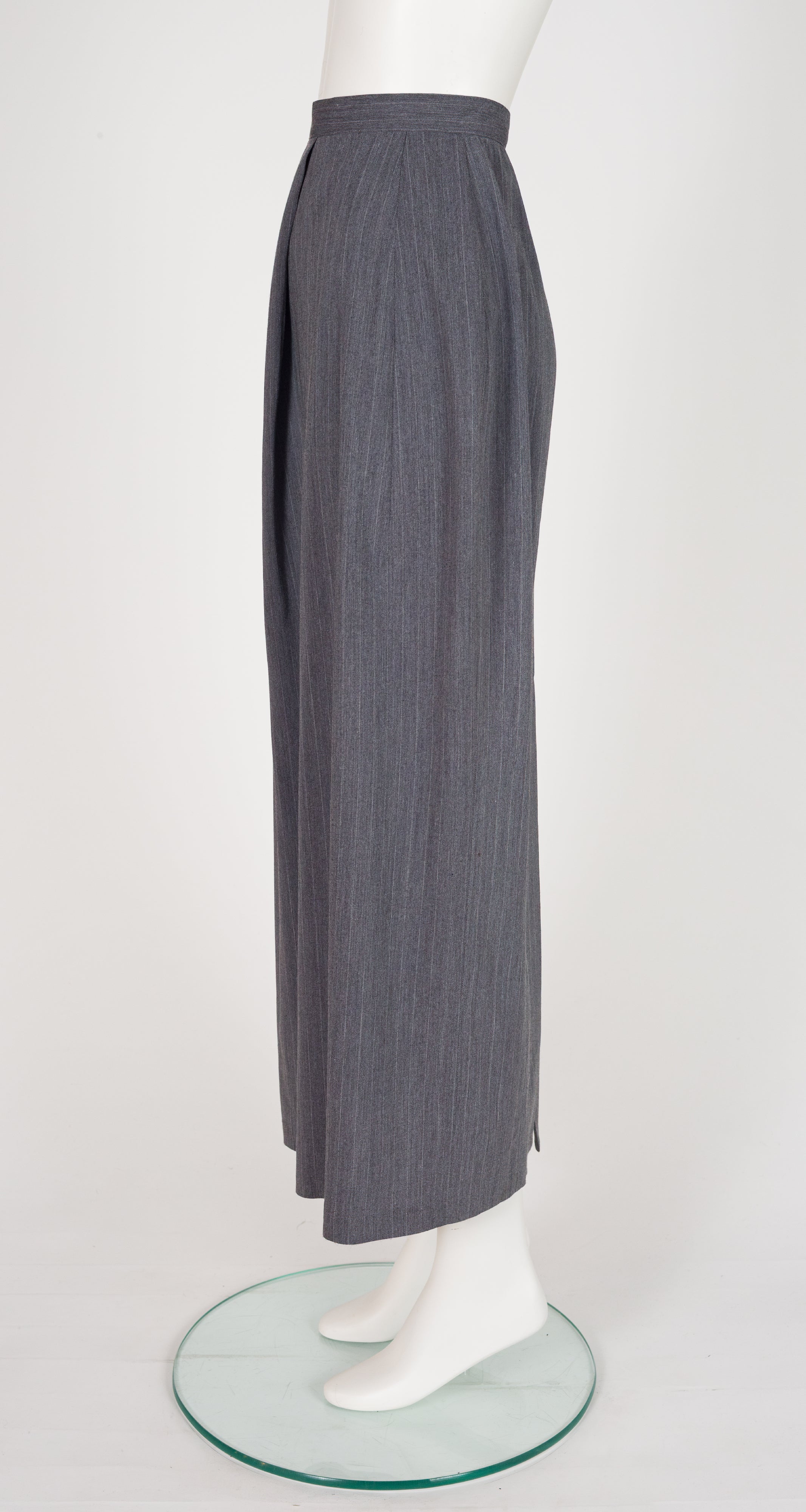 1990s Pinstripe Gray Draped Maxi Skirt