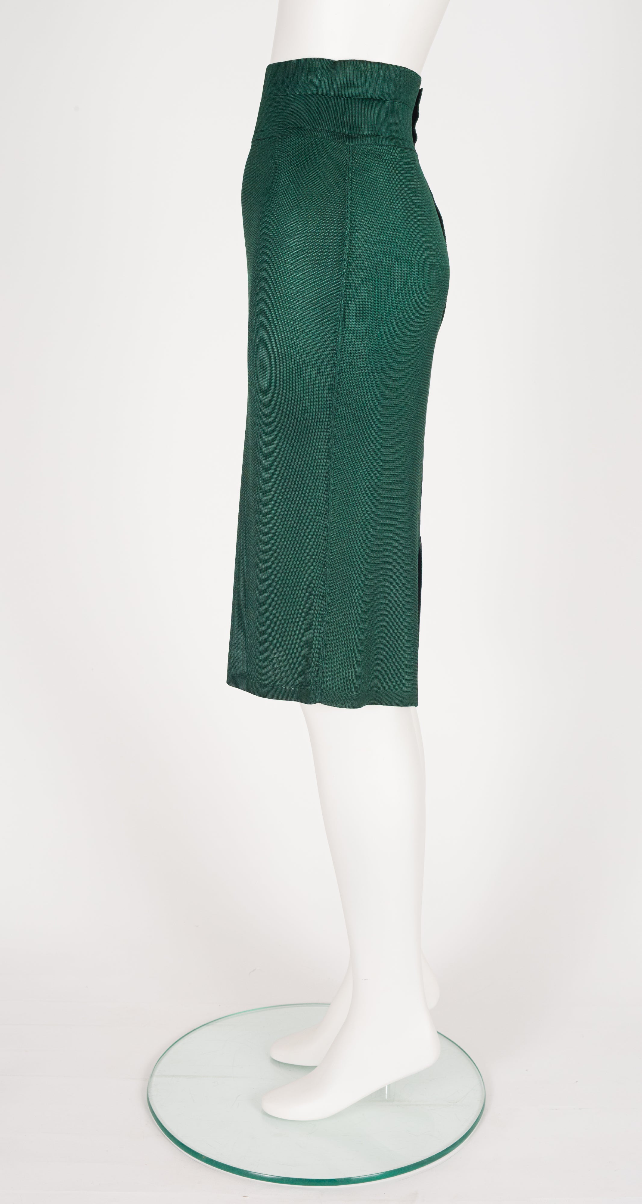 1986 S/S Green Knit Snap-Up Pencil Skirt