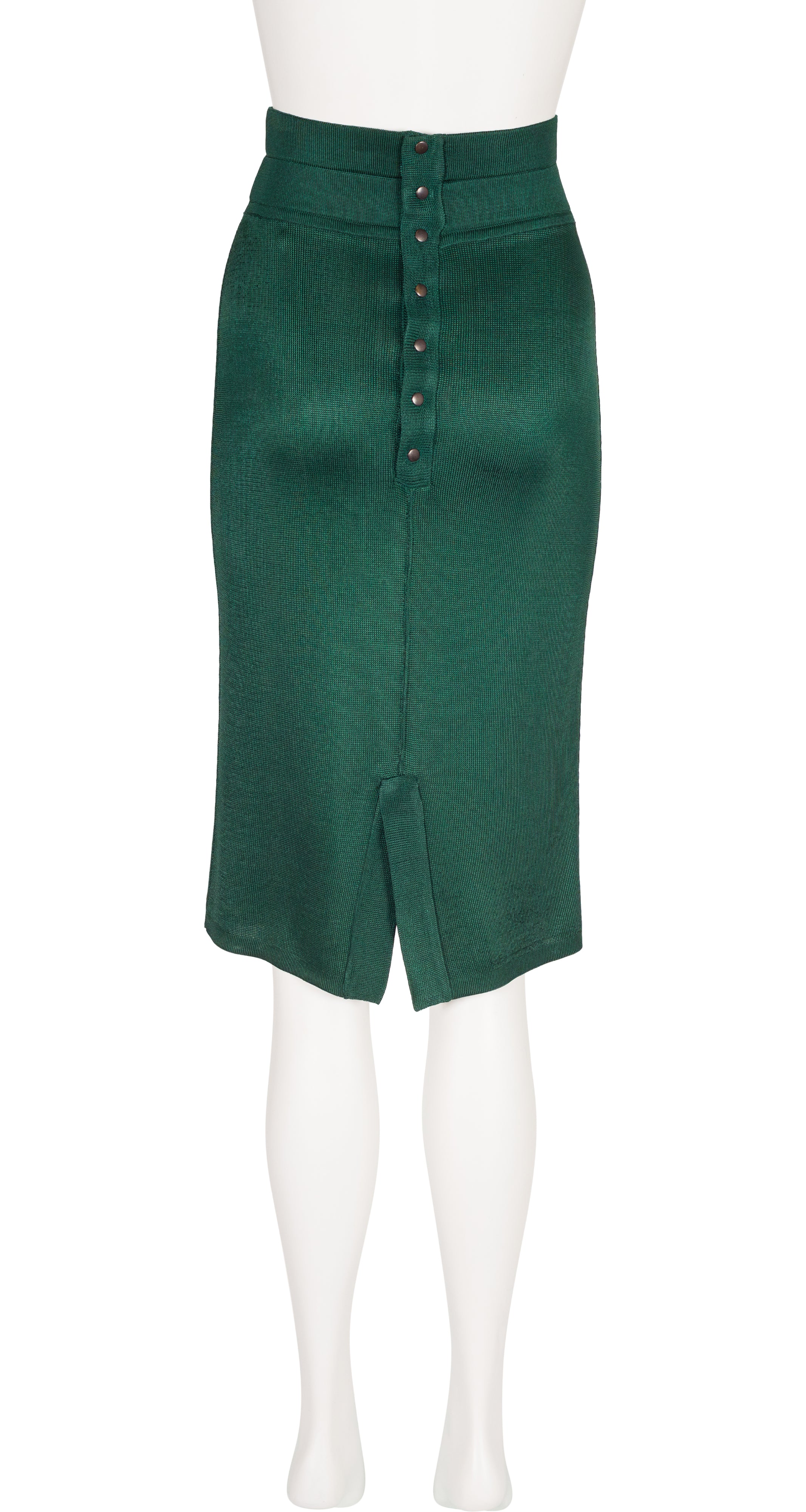 1986 S/S Green Knit Snap-Up Pencil Skirt