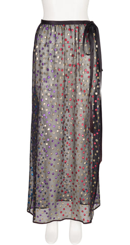 1978-79 F/W Metallic Polka Dot Black Silk Chiffon Wrap Skirt
