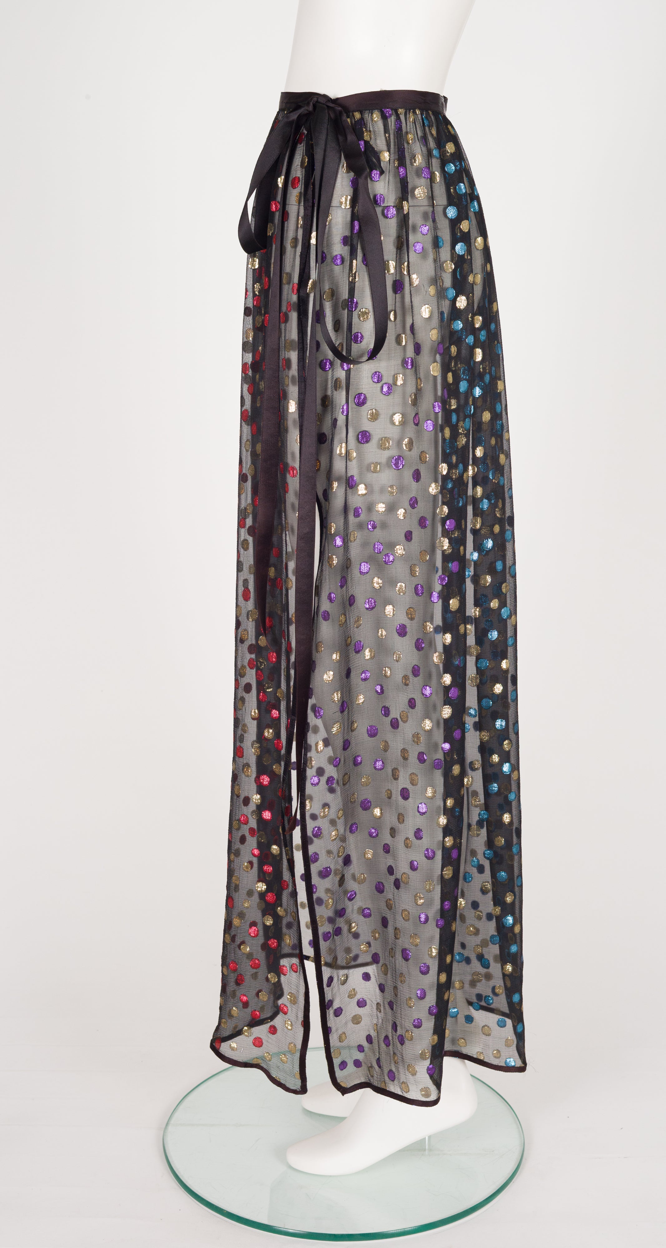 1978-79 F/W Metallic Polka Dot Black Silk Chiffon Wrap Skirt
