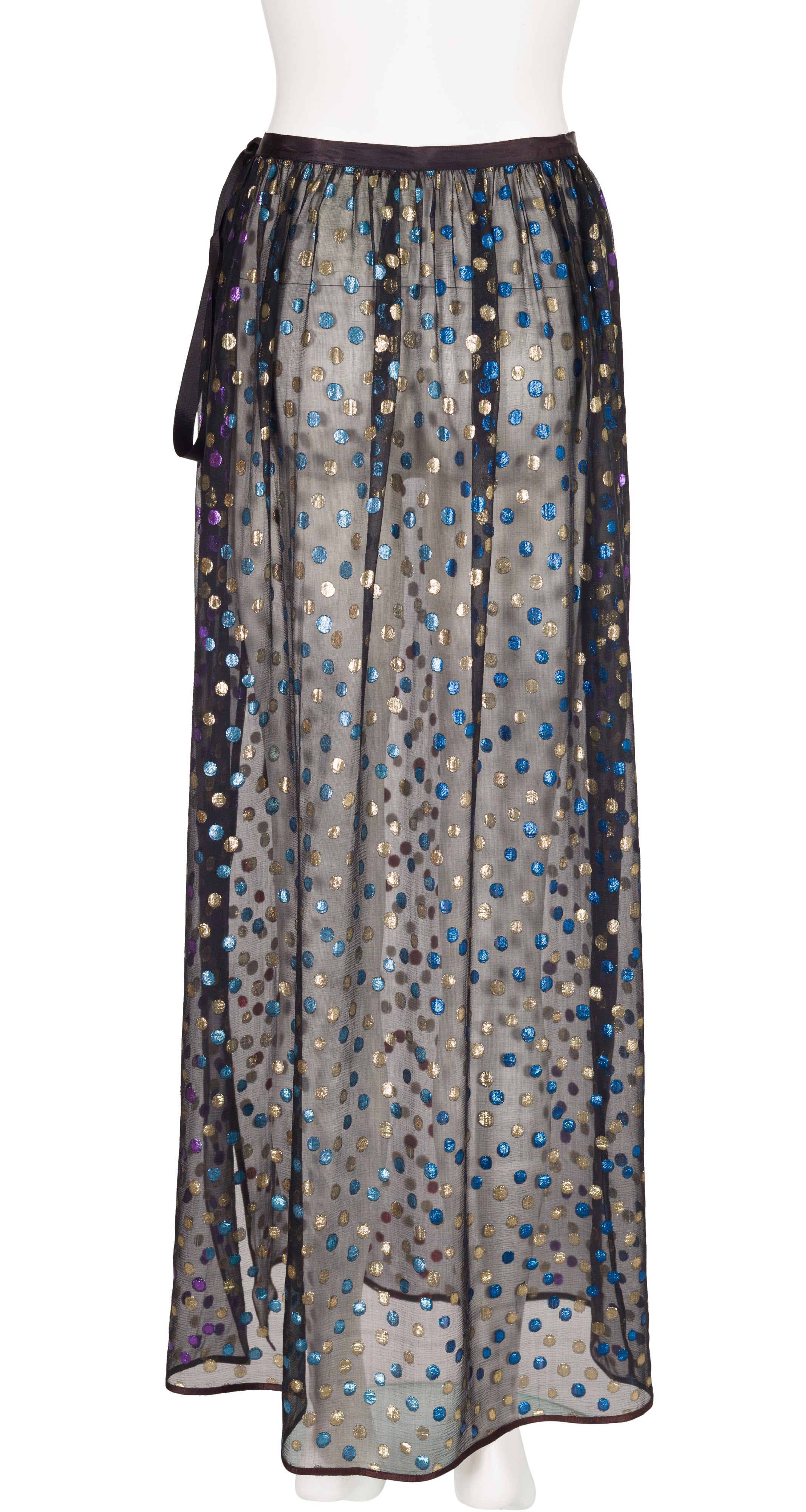 1978-79 F/W Metallic Polka Dot Black Silk Chiffon Wrap Skirt