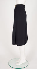 1980s Horsebit Black Wool Gabardine Pleated Skirt