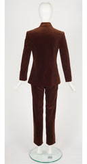 1960s Brown Cotton Velvet Frog Closure Pant Suit