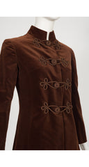 1960s Brown Cotton Velvet Frog Closure Pant Suit