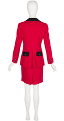 1990s Animal Novelty Print Red Wool Skirt Suit