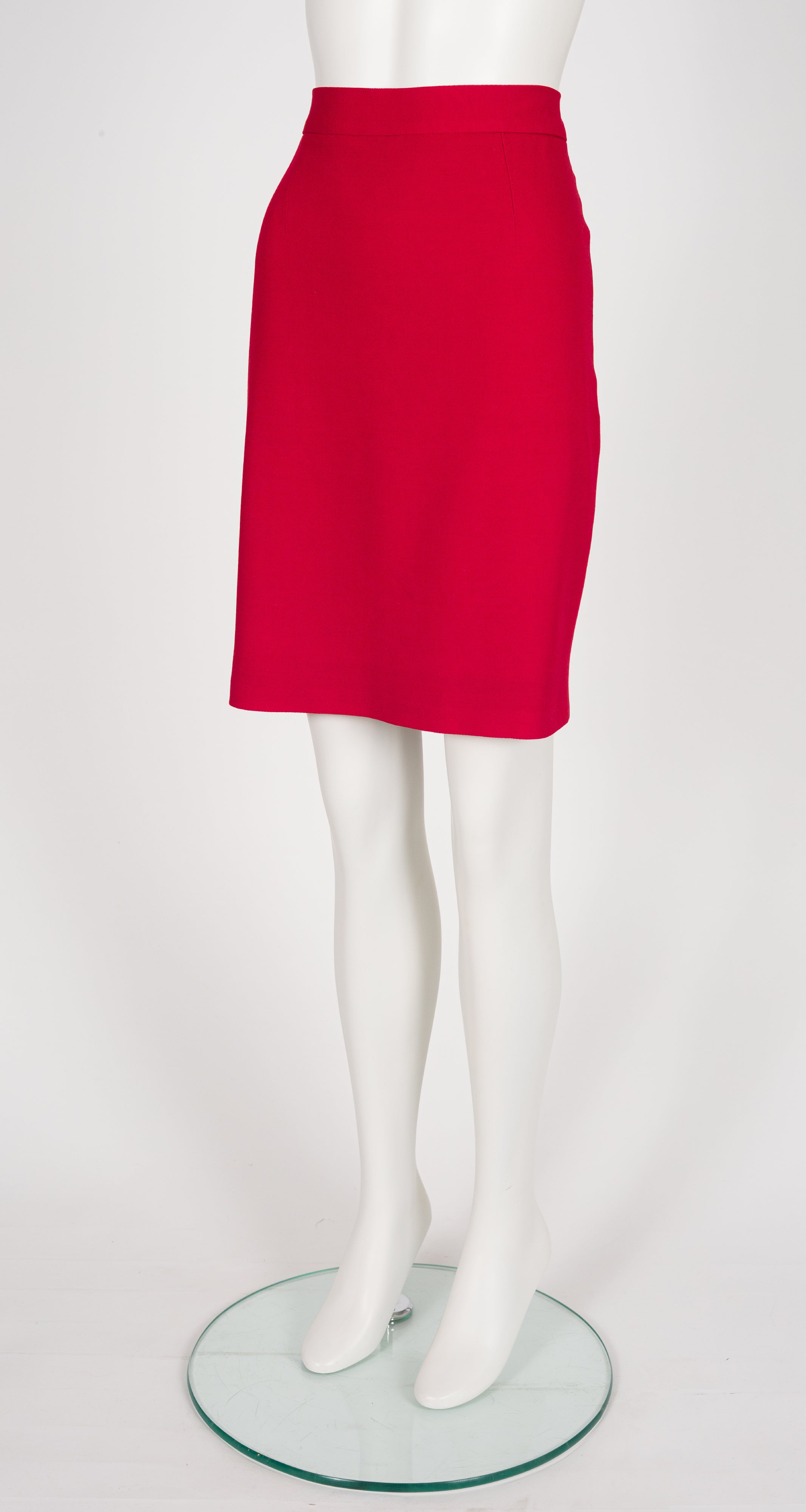 1990s Animal Novelty Print Red Wool Skirt Suit