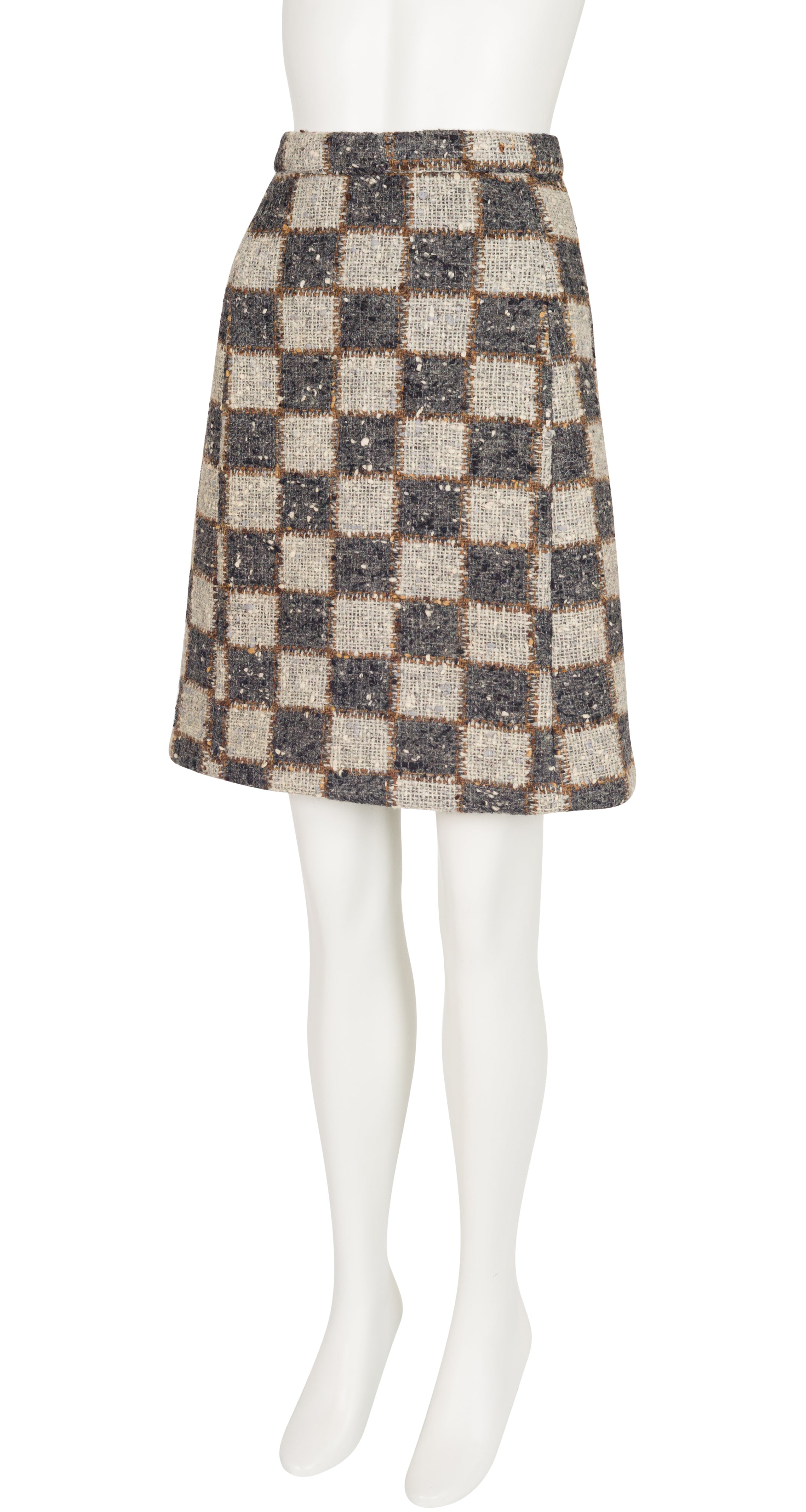 1966-67 F/W Checkered Gray Wool Bouclé Skirt Suit