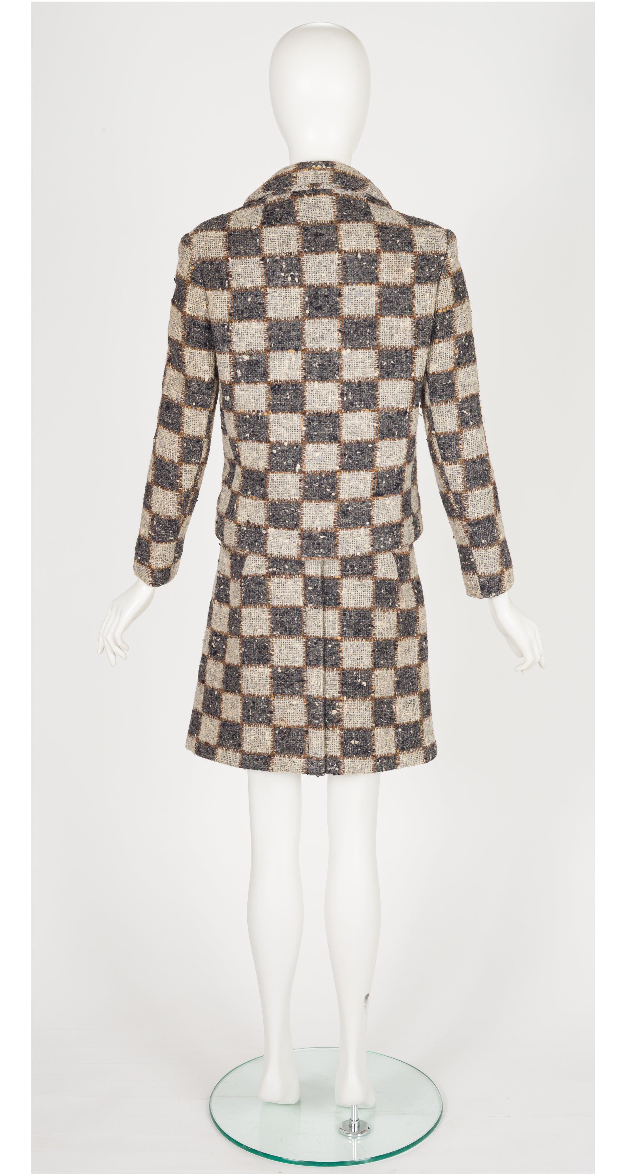 1966-67 F/W Checkered Gray Wool Bouclé Skirt Suit
