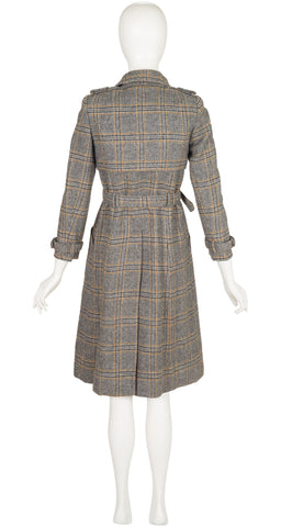 1970s Gray Plaid Wool Double-Breasted Trench Coat