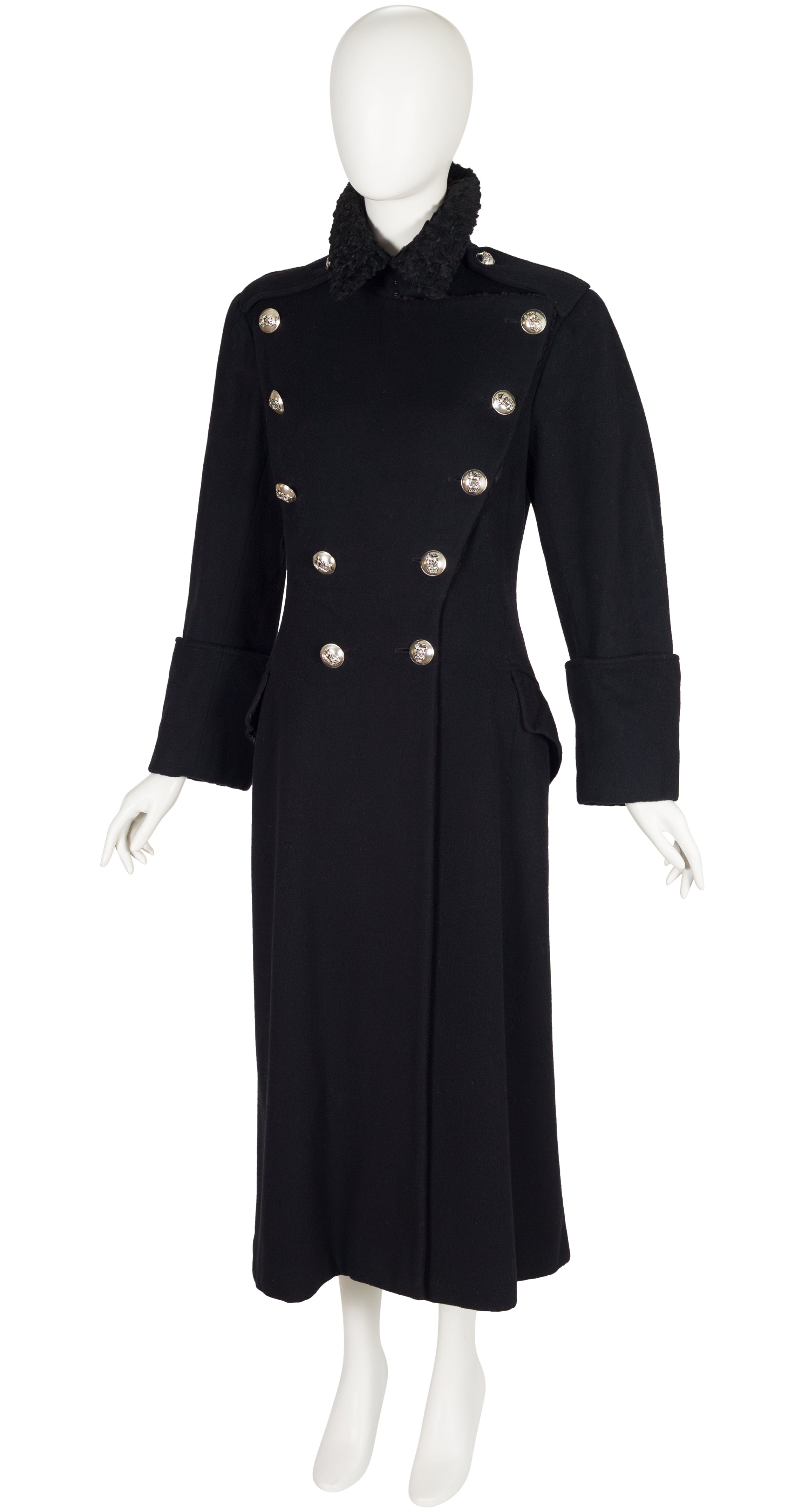 1993-94 F/W Astrakhan Black Wool Military Coat
