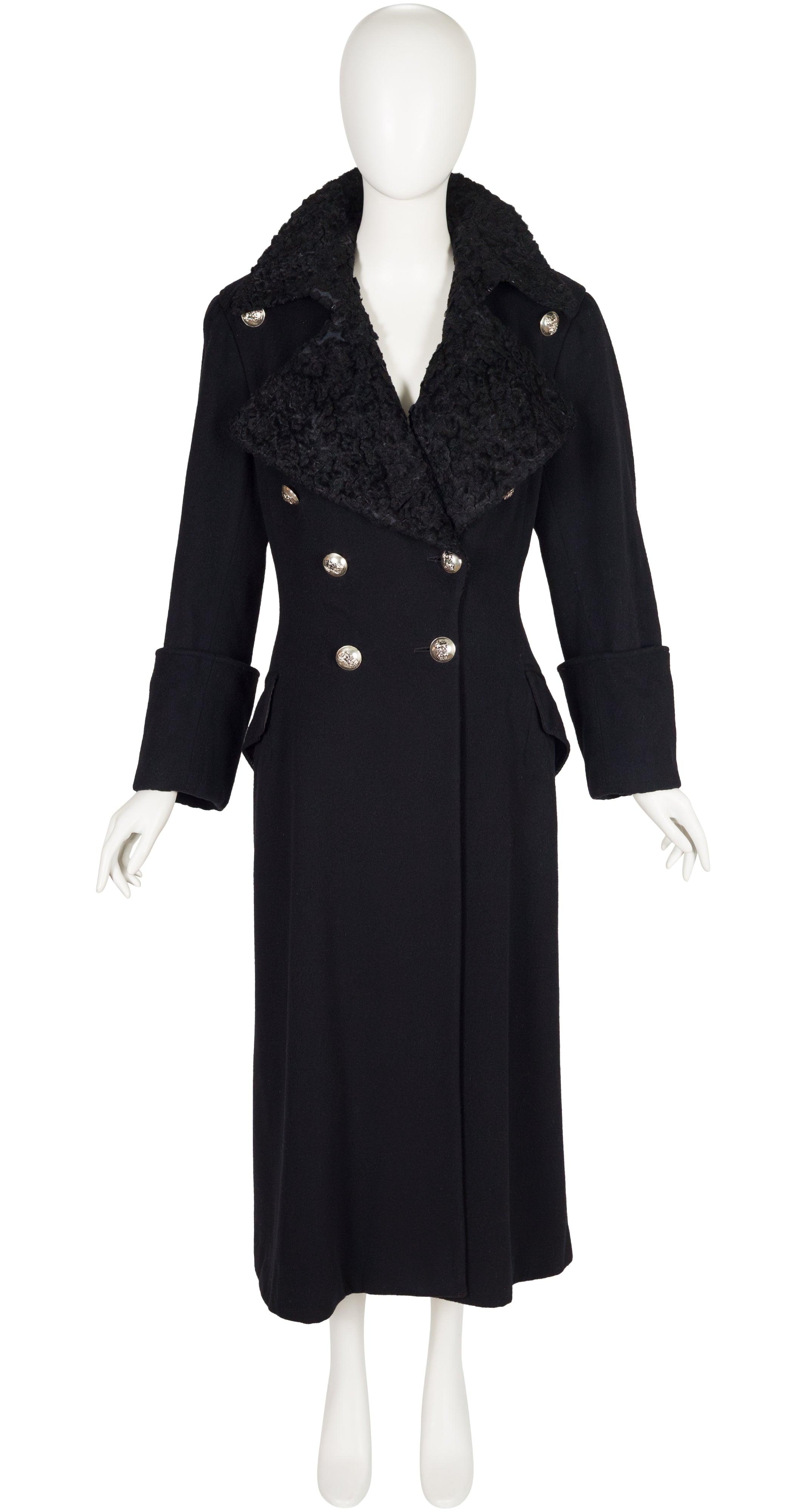 1993-94 F/W Astrakhan Black Wool Military Coat