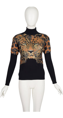 2011 F/W Leopard Face Black Wool Turtleneck Sweater