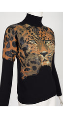 2011 F/W Leopard Face Black Wool Turtleneck Sweater
